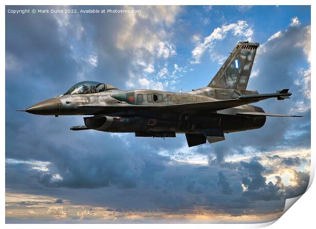 F16 Fighter Jet in level flight (Artistic Image) Print by Mark Dunn