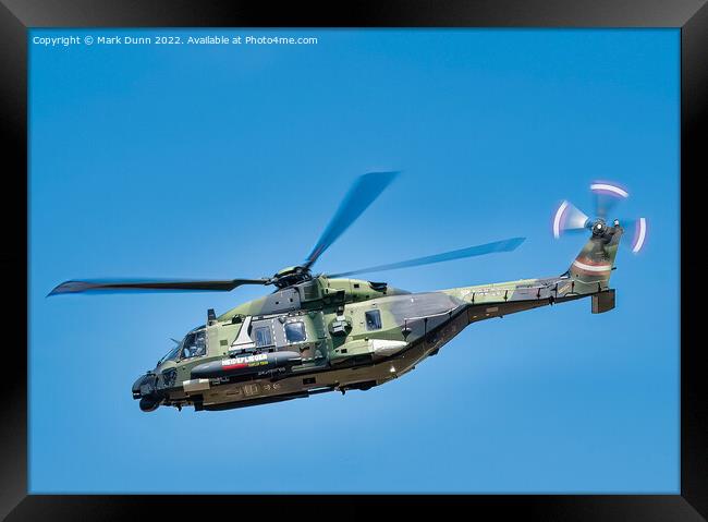 Military Helicopter in level flight Framed Print by Mark Dunn