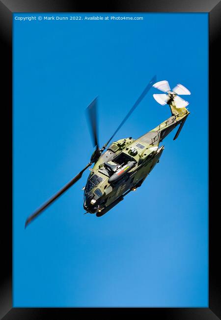 Military Helicopter in flight with nose down Framed Print by Mark Dunn
