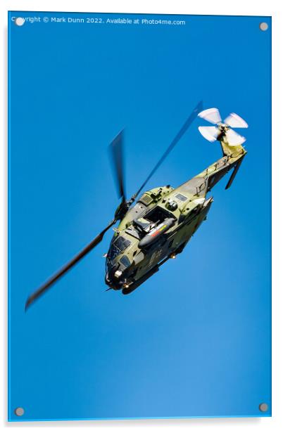 Military Helicopter in flight with nose down Acrylic by Mark Dunn