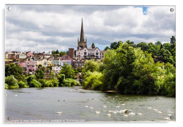 Ross on Wye River Scene Herefordshire Acrylic by Pearl Bucknall