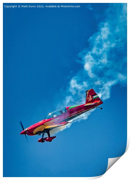Royal Jordanian Falcons aircraft in dive with smoke Print by Mark Dunn