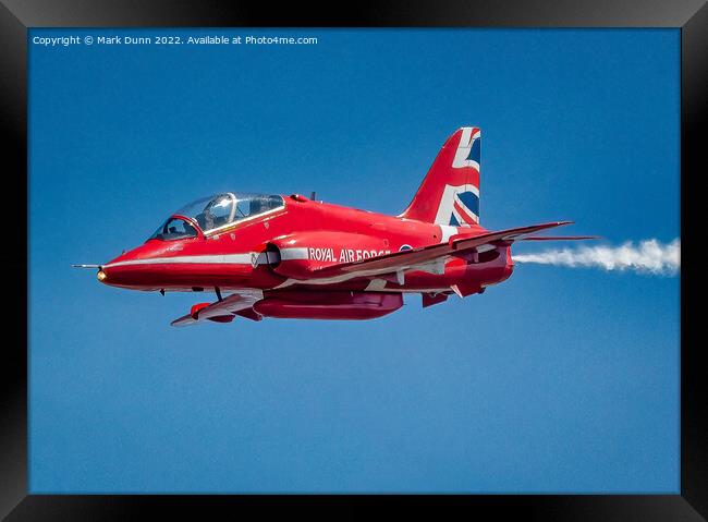 RAF Red Arrow Hawk in level flight Framed Print by Mark Dunn