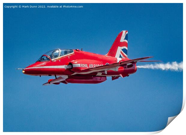 RAF Red Arrow Hawk in level flight Print by Mark Dunn