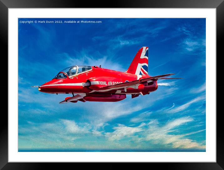 RAF Red Arrow Hawk in level flight (Artistic Image) Framed Mounted Print by Mark Dunn