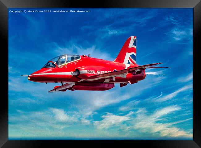 RAF Red Arrow Hawk in level flight (Artistic Image) Framed Print by Mark Dunn