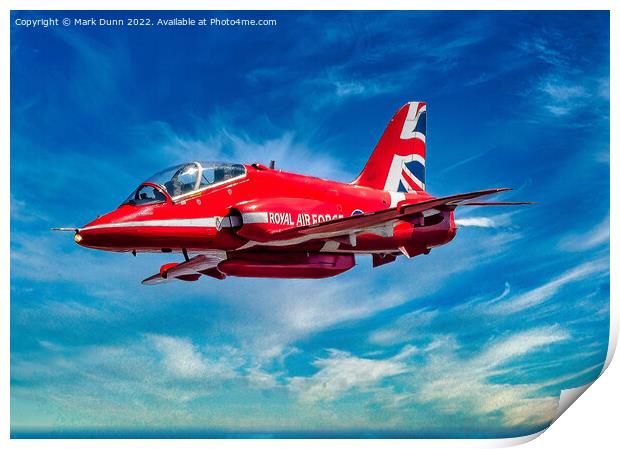 RAF Red Arrow Hawk in level flight (Artistic Image) Print by Mark Dunn