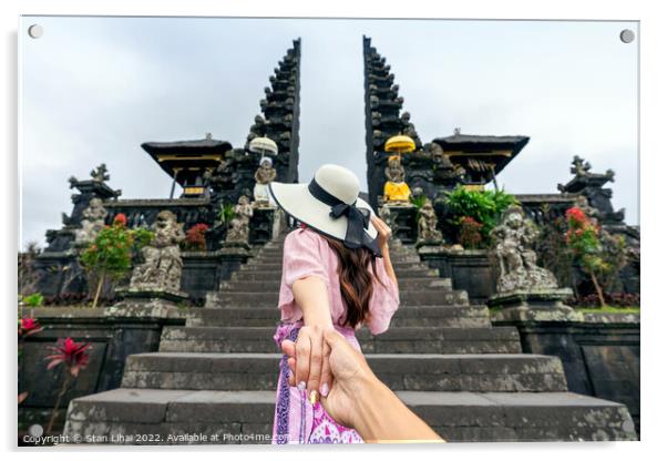Women tourists holding man's hand  Acrylic by Stan Lihai