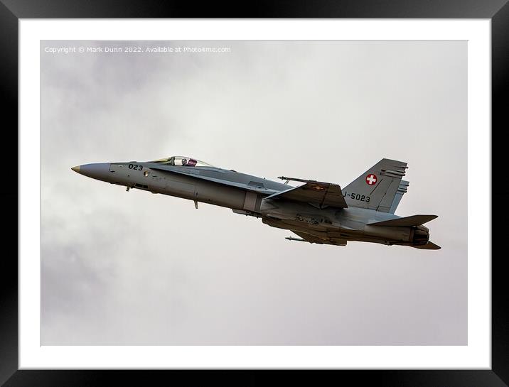 Swiss Military F18 Hornet Aircraft in flight Framed Mounted Print by Mark Dunn