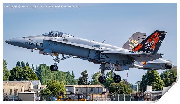 Spanish Military F18 Aircraft taking to flight Print by Mark Dunn