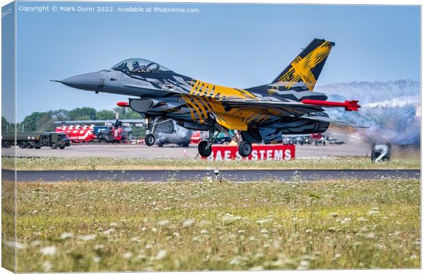 Belgian F16 Military Aircraft taking to flight at RIAT 2022 Canvas Print by Mark Dunn