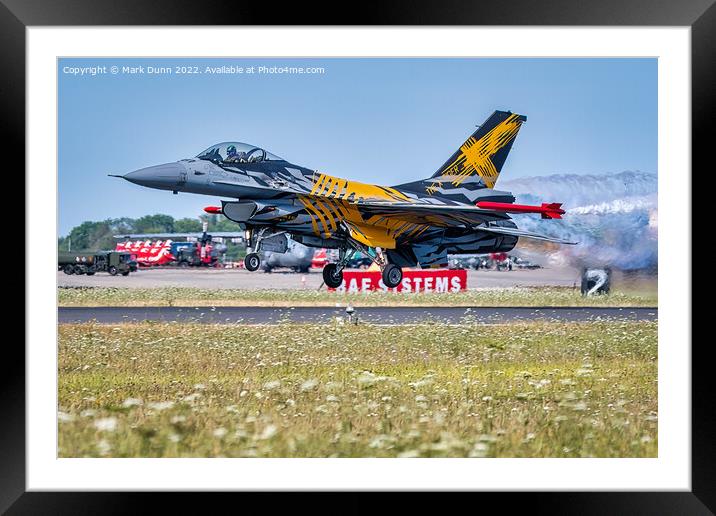 Belgian F16 Military Aircraft taking to flight at RIAT 2022 Framed Mounted Print by Mark Dunn