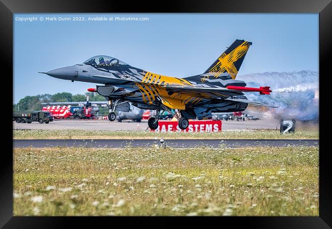 Belgian F16 Military Aircraft taking to flight at RIAT 2022 Framed Print by Mark Dunn