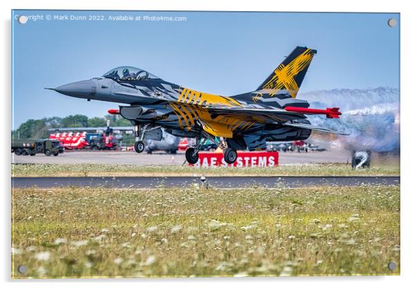 Belgian F16 Military Aircraft taking to flight at RIAT 2022 Acrylic by Mark Dunn