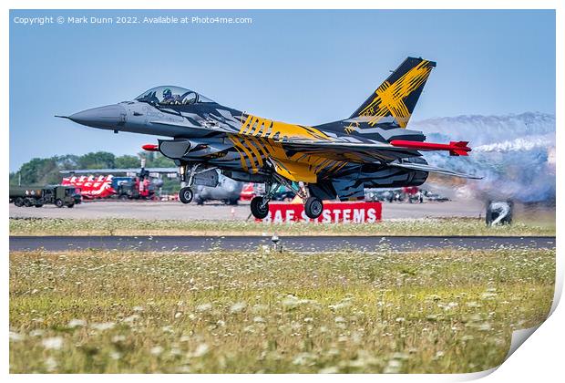 Belgian F16 Military Aircraft taking to flight at RIAT 2022 Print by Mark Dunn