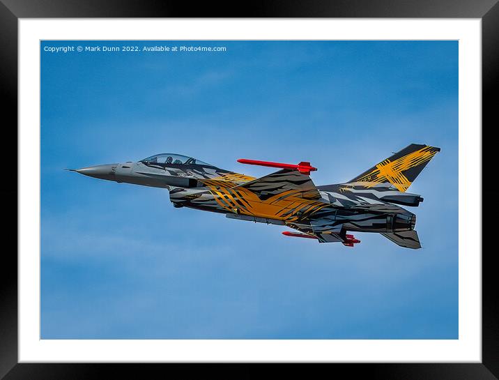 Belgian Military F16 Fighter Jet in Flight Framed Mounted Print by Mark Dunn