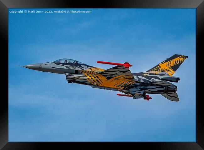 Belgian Military F16 Fighter Jet in Flight Framed Print by Mark Dunn