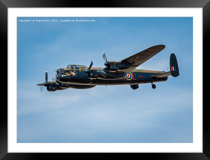 RAF Lancaster Aircraft in flight Framed Mounted Print by Mark Dunn