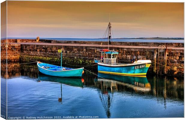 Fishing Boats in Beadnell Harbor Canvas Print by Rodney Hutchinson