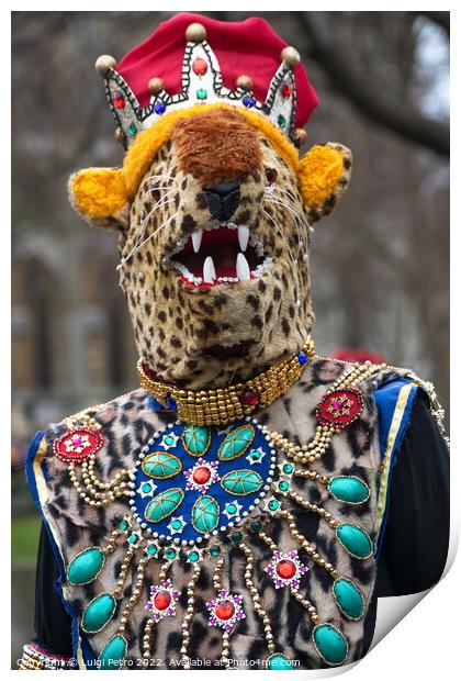 Masked participant in the New Year Parade in London, UK. Print by Luigi Petro