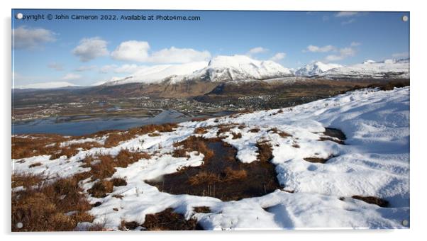 Ben Nevis & Fort William in March. Acrylic by John Cameron