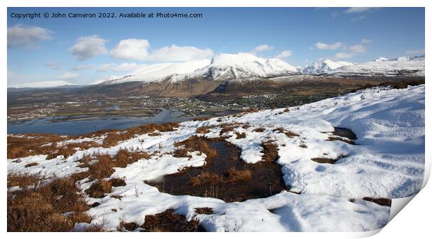 Ben Nevis & Fort William in March. Print by John Cameron