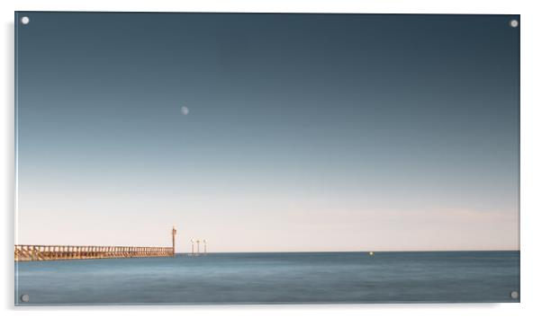 Littlehampton West Pier and Moon Acrylic by Mark Jones