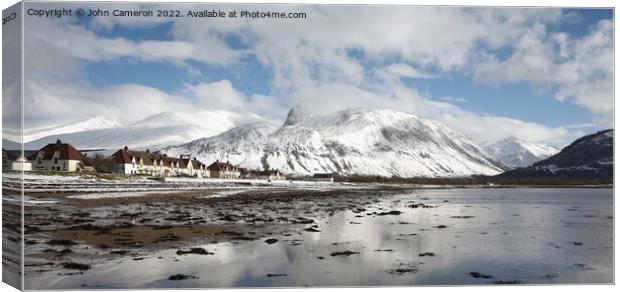 Ben Nevis and the Village of Caol in Winter. Canvas Print by John Cameron
