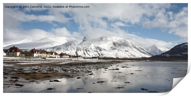 Ben Nevis and the Village of Caol in Winter. Print by John Cameron