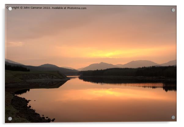 Sunrise at Laggan Dam in the Scottish Highlands. Acrylic by John Cameron
