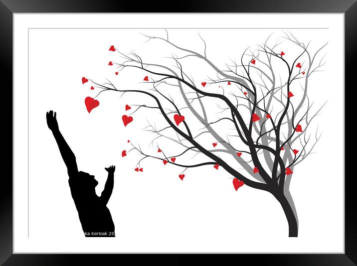 Heart Tree and Man Silhouette Framed Mounted Print by Christine Kerioak