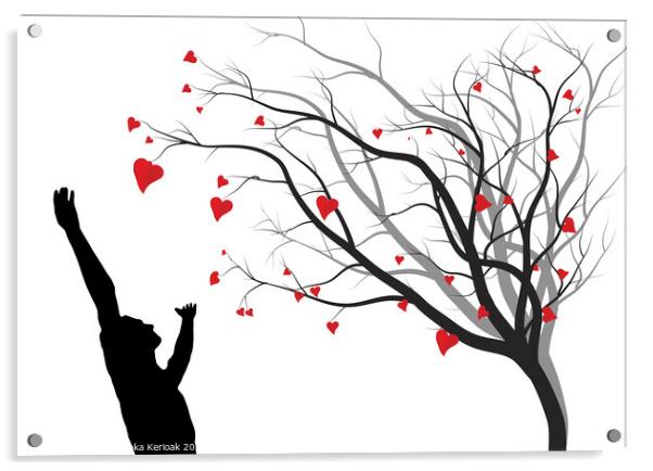 Heart Tree and Man Silhouette Acrylic by Christine Kerioak