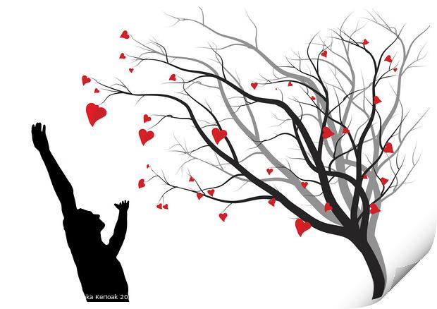 Heart Tree and Man Silhouette Print by Christine Kerioak