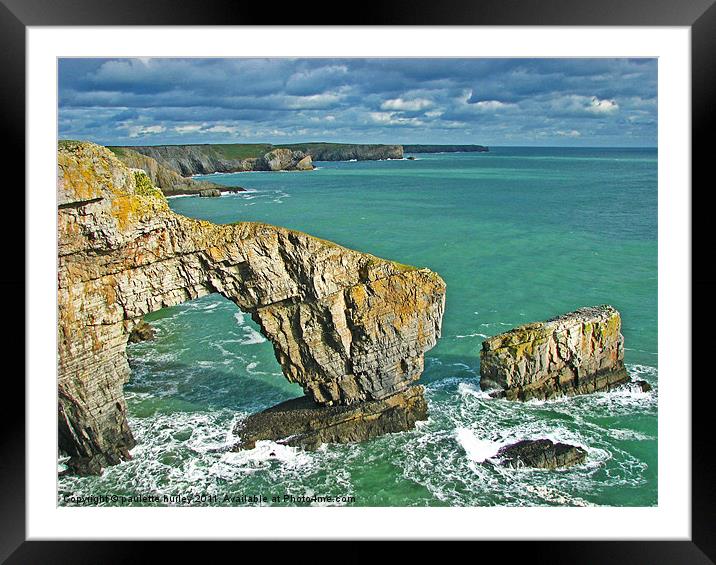 The Green Bridge Of Wales. Framed Mounted Print by paulette hurley