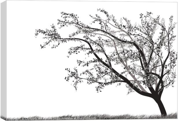 Monochrome windblown tree and grass silhouette Canvas Print by Christine Kerioak