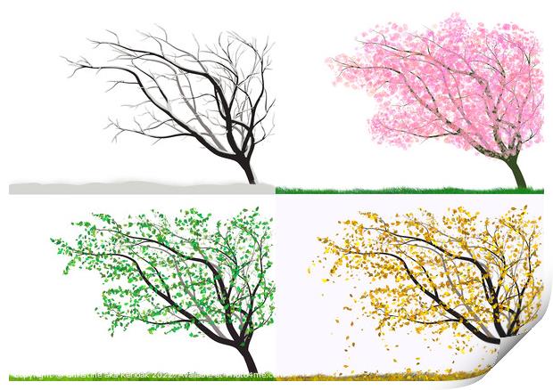Tree in All Seasons Print by Christine Kerioak
