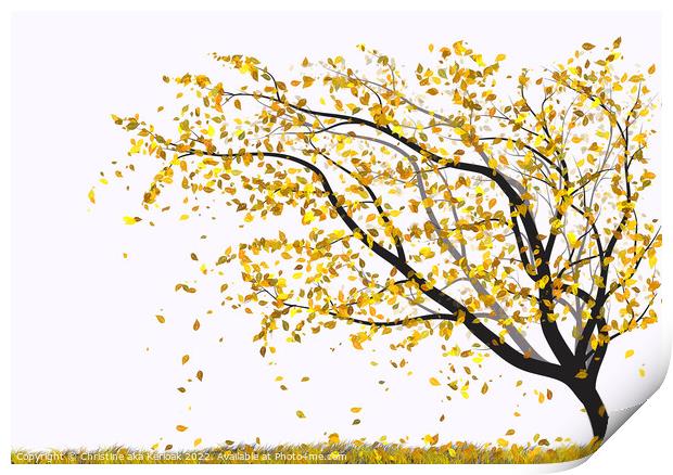 Autumn Tree with Falling Leaves Ilustration Print by Christine Kerioak