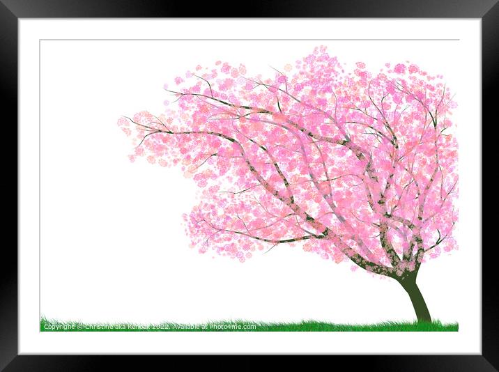 Tree Illustration with Pink Blossom Framed Mounted Print by Christine Kerioak