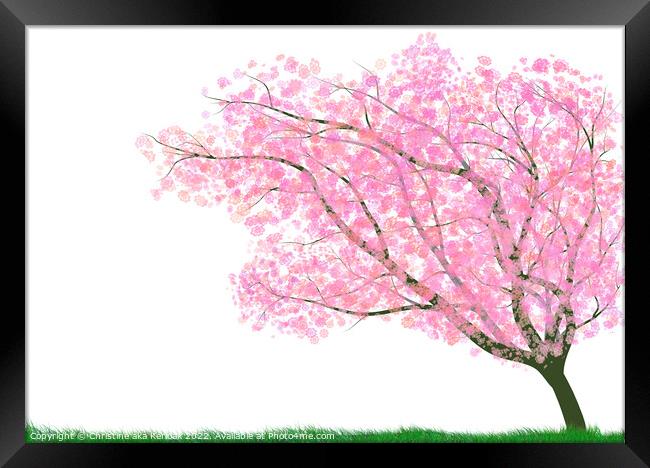 Tree Illustration with Pink Blossom Framed Print by Christine Kerioak