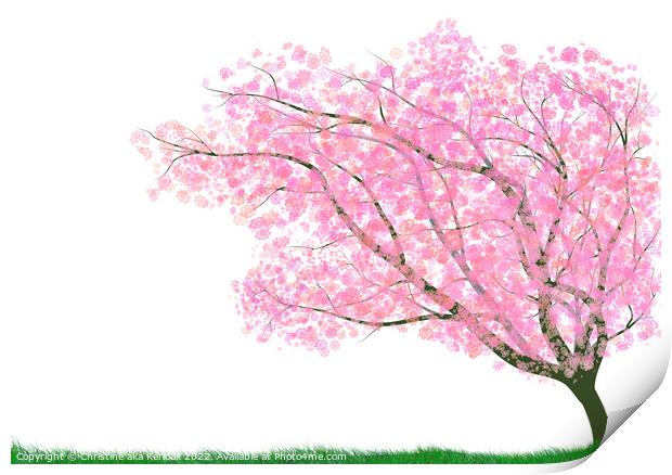 Tree Illustration with Pink Blossom Print by Christine Kerioak