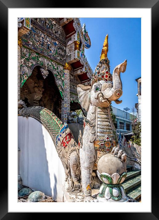 Elephant head serpent, Wat Mung Muang, Chiang Rai, Thailand Framed Mounted Print by Kevin Hellon
