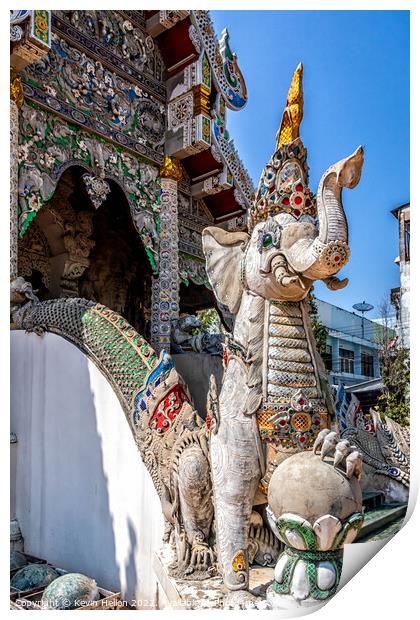 Elephant head serpent, Wat Mung Muang, Chiang Rai, Thailand Print by Kevin Hellon