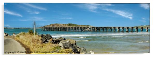Coffs Harbour waterfront beach and jetty. Acrylic by Geoff Childs