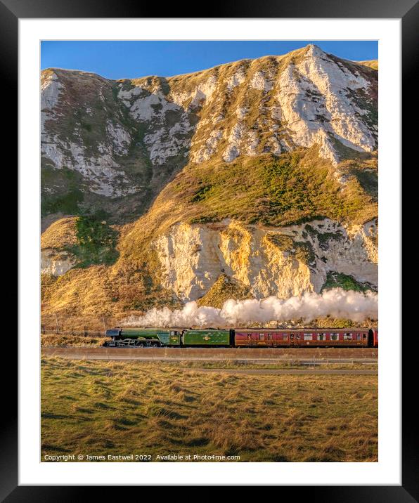 Flying Scotsman passing White cliffs of Dover Framed Mounted Print by James Eastwell