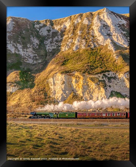 Flying Scotsman passing White cliffs of Dover Framed Print by James Eastwell