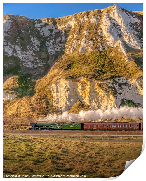 Flying Scotsman passing White cliffs of Dover Print by James Eastwell