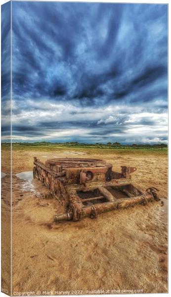 Very old remains of an abandoned a34 comet tank Canvas Print by Mark Harvey