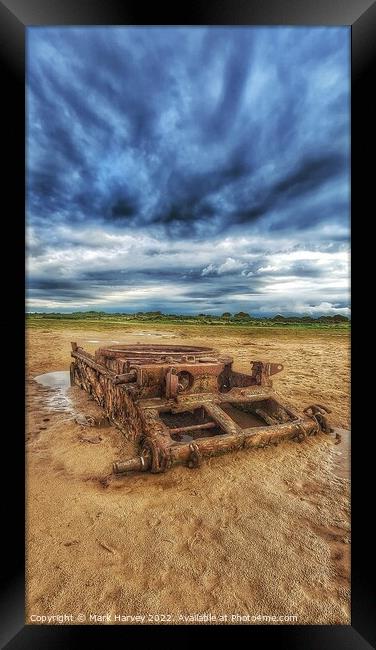 Very old remains of an abandoned a34 comet tank Framed Print by Mark Harvey