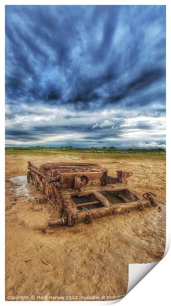 Very old remains of an abandoned a34 comet tank Print by Mark Harvey