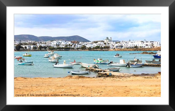Naoussa Paros Fishing Boats Framed Mounted Print by Julie Gresty